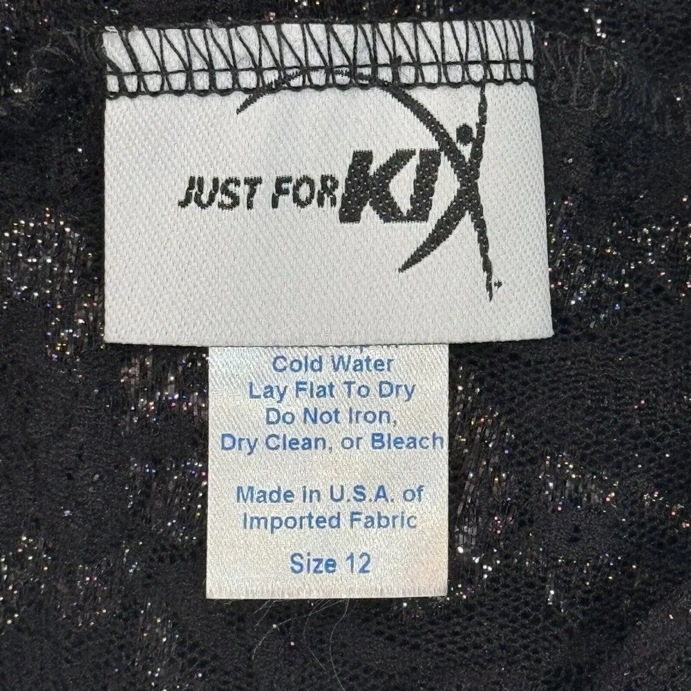 JUST FOR‎ KIX Girls Dance Costume Tunic Top Black Lace Sizes 12 & 14 Backless